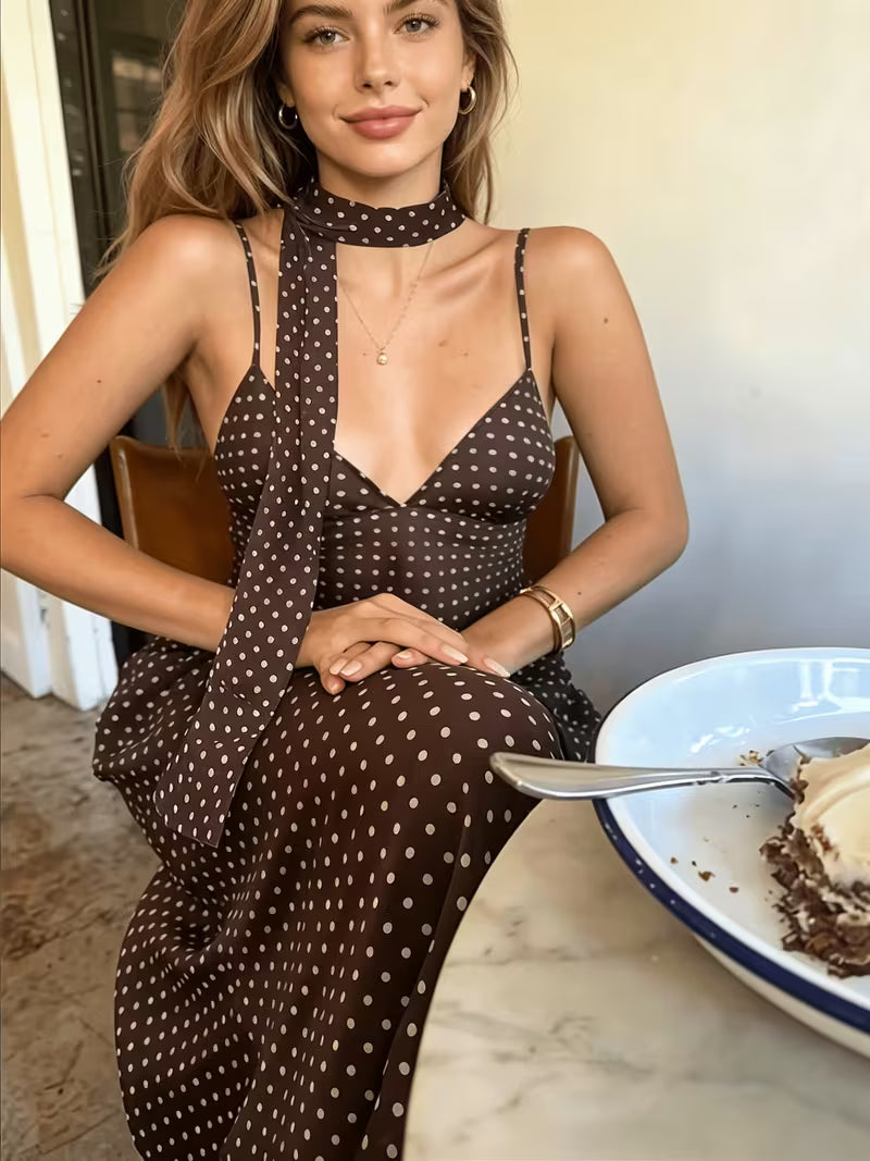 Vestido Maxi de Lunares 'Café París' con Fular