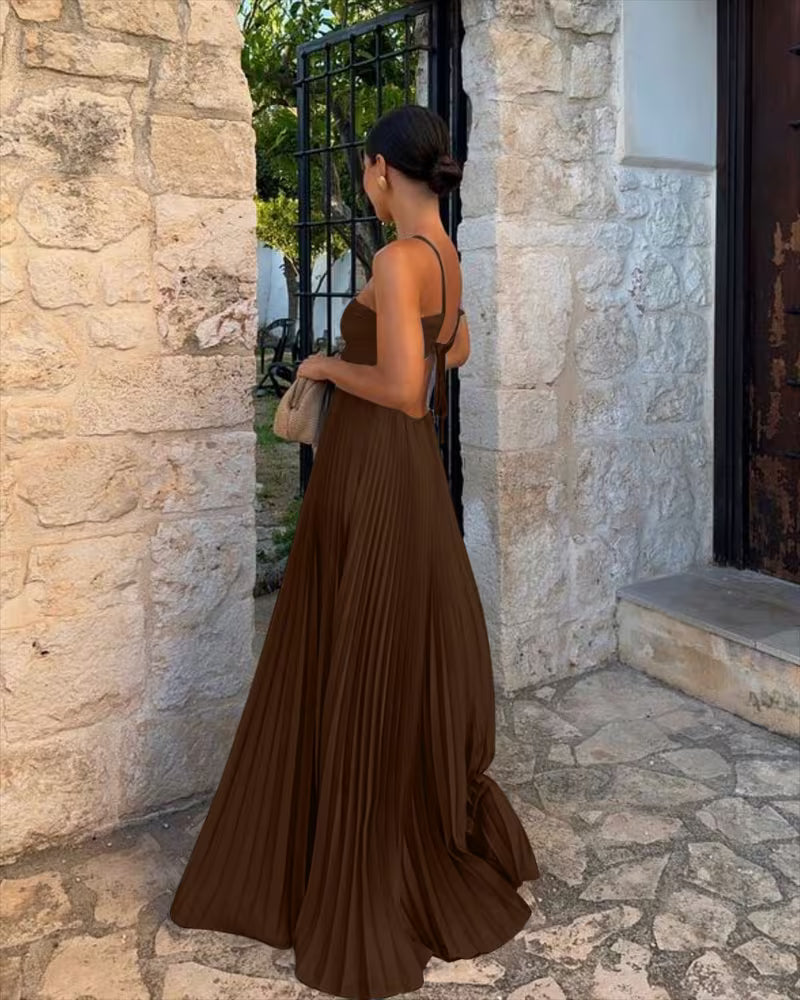 Vestido Maxi Plisado 'Tierra Toscana' con Cuello Halter