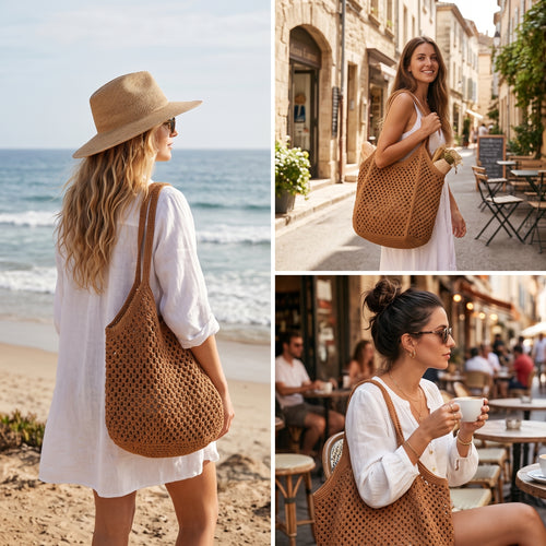 Bolso Tote Tierra Cálida - lifestyle collage playa y ciudad