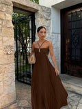 Vestido Maxi Plisado 'Tierra Toscana' con Cuello Halter